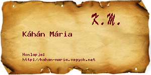 Káhán Mária névjegykártya